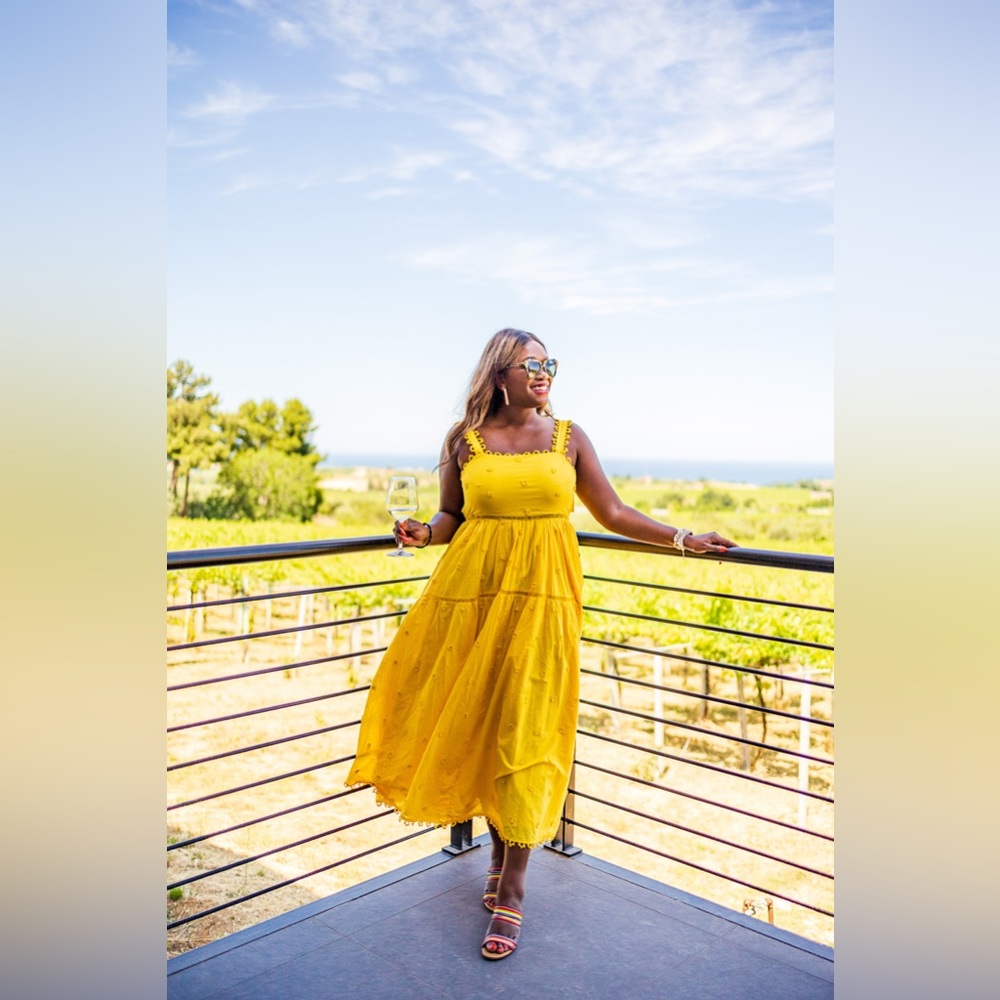 FARM RIO Yellow 3D Flowers Midi Dress - Picture 5 of 16